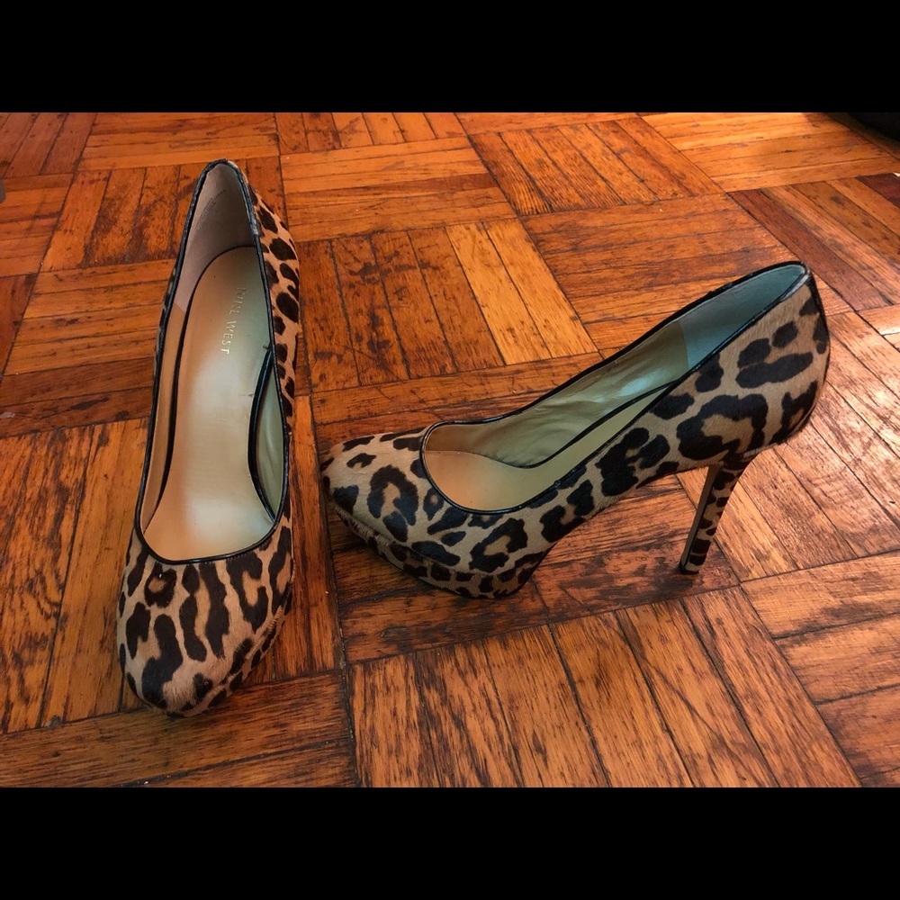 Nine West Pony Hair Leopard Print Platform Heels